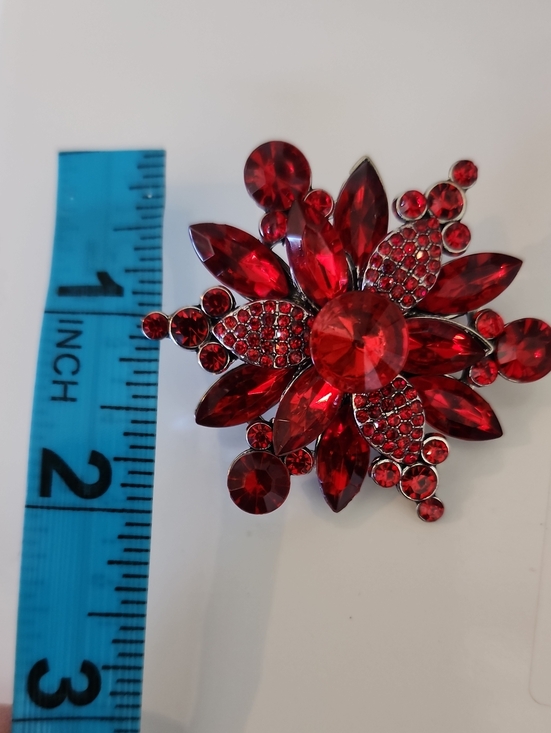 Jewelry - Red Crystal Floral Brooch Pin - Elegant Statement Jewelry